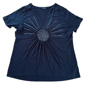 M.I.M CURVE BLACK EMBELLISHED V-NECK WOMENS TOP SIZE 18